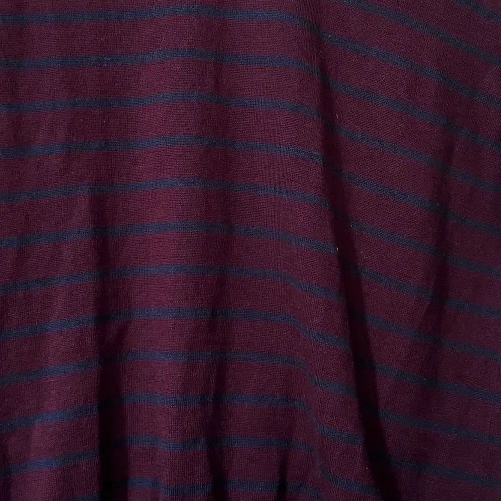 J. CREW V-Neck 100% Merino Wool Sweater Maroon Blue Striped Mens Size Medium